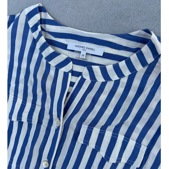 Gerard Darel Dresses & Skirts - Women's Gerard Darel blue and white striped tie waist shirt dress Size 38